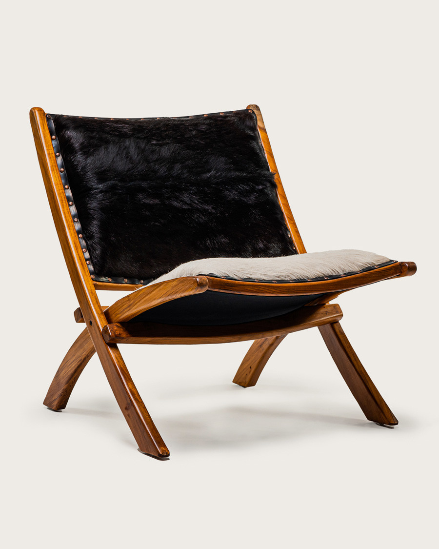 Leela - Fauteuil en teck massif et peau de chèvre