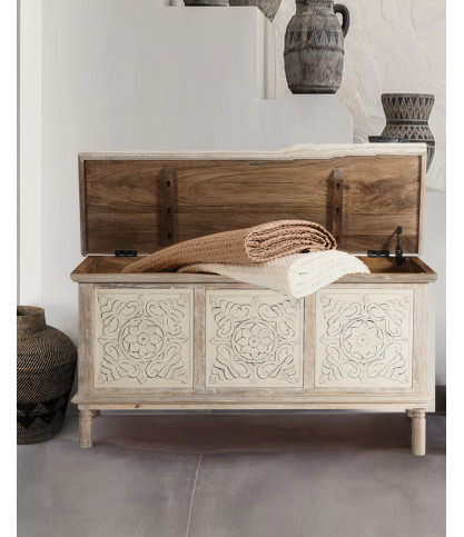 Mala - Coffre de rangement en manguier massif cérusé  L100 cm