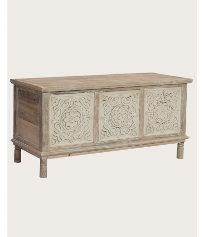 Mala - Coffre de rangement en manguier massif cérusé  L100 cm