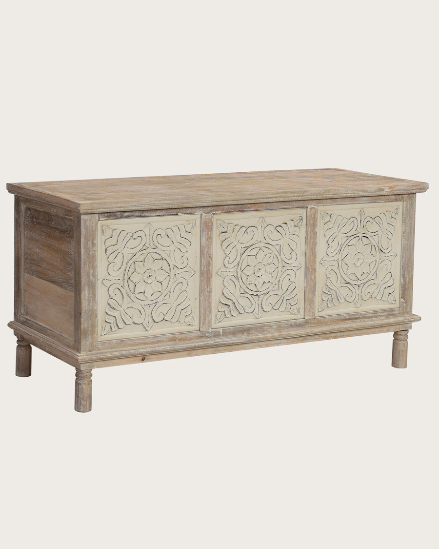 Mala - Coffre de rangement en manguier massif cérusé  L100 cm