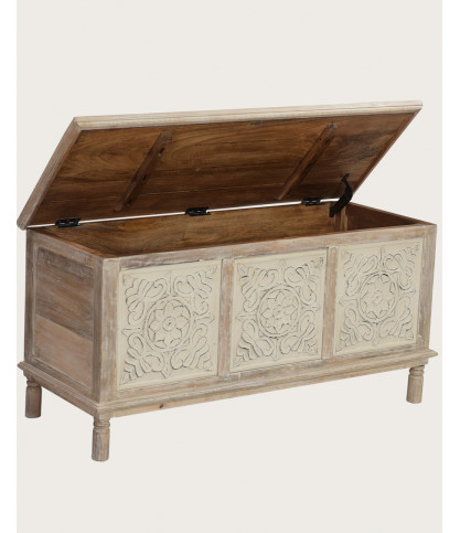 Mala - Coffre de rangement en manguier massif cérusé  L100 cm