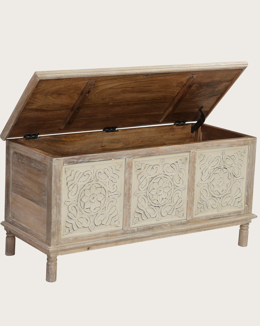 Mala - Coffre de rangement en manguier massif cérusé  L100 cm