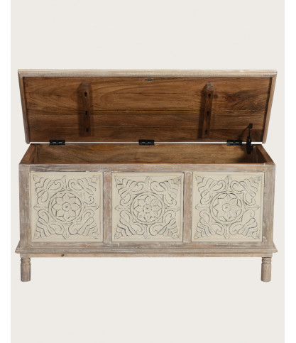 Mala - Coffre de rangement en manguier massif cérusé  L100 cm