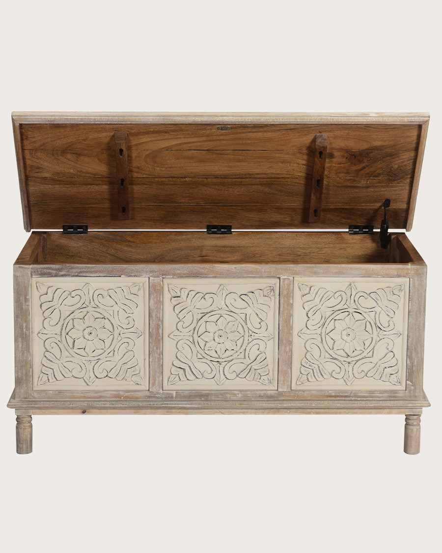 Mala - Coffre de rangement en manguier massif cérusé  L100 cm