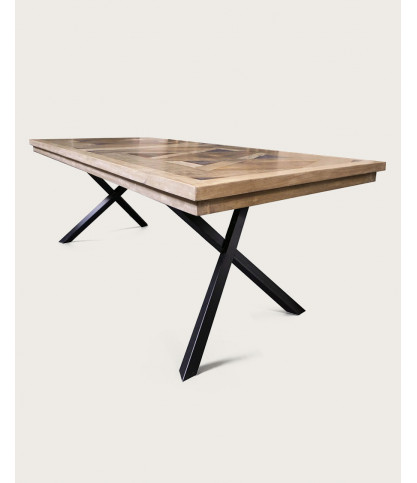 Bucarest - Table repas en manguier massif marqueté L200 cm 10 pers.