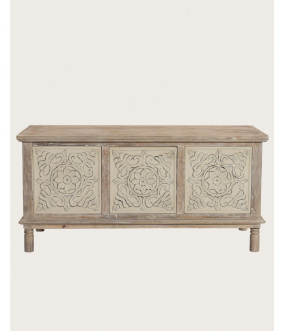 Mala - Coffre de rangement en manguier massif cérusé  L100 cm