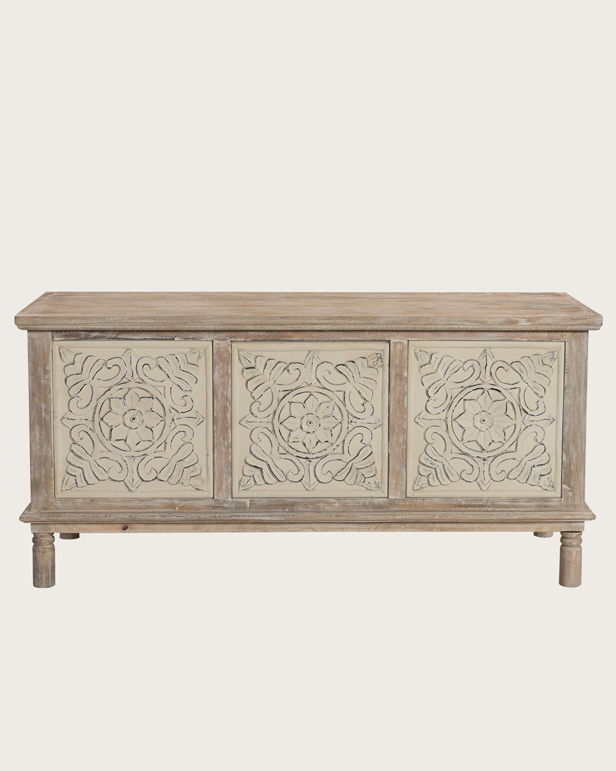 Mala - Coffre de rangement en manguier massif cérusé  L100 cm