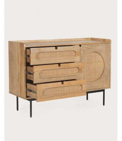 Kali - Commode en manguier massif et cannage rotin