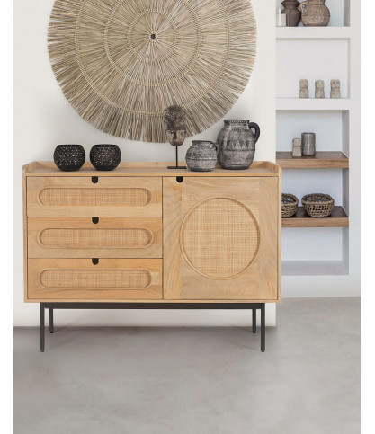 Kali - Commode en manguier massif et cannage rotin