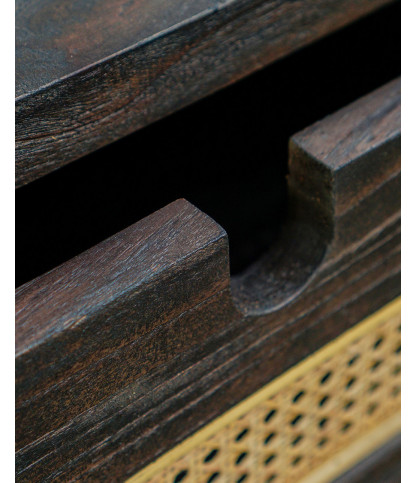 Sanaa - Commode noire 3 tiroirs en mindy massif et cannage