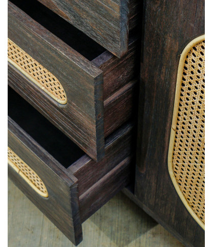 Sanaa - Commode noire 3 tiroirs en mindy massif et cannage