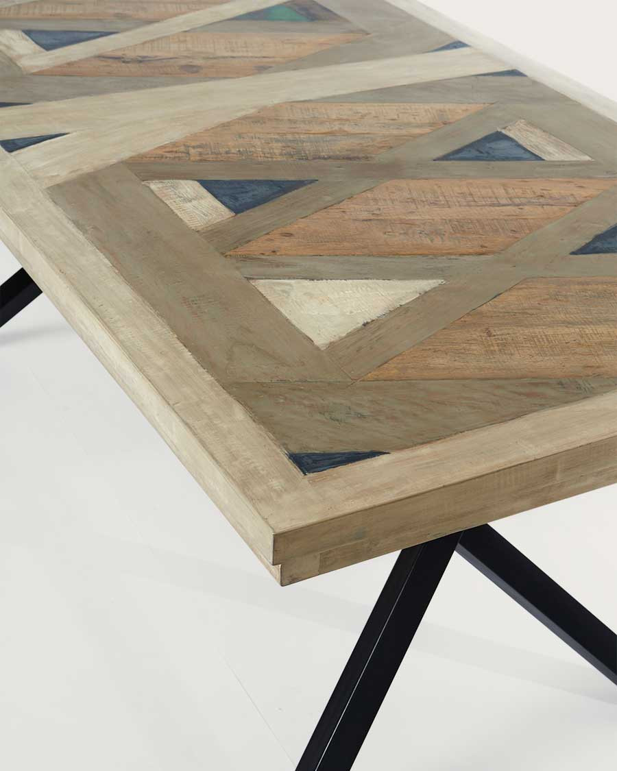 Bucarest - Table repas en manguier massif marqueté L200 cm 10 pers.