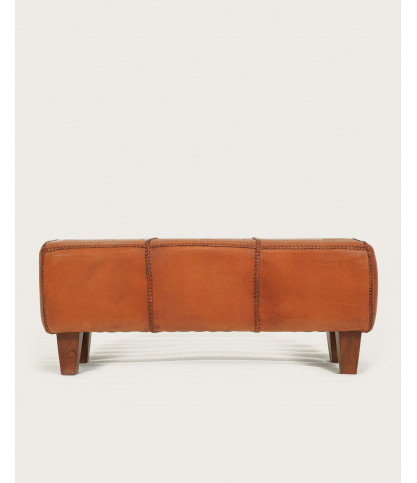 Tula - Banc rembourré en teck massif et cuir marron