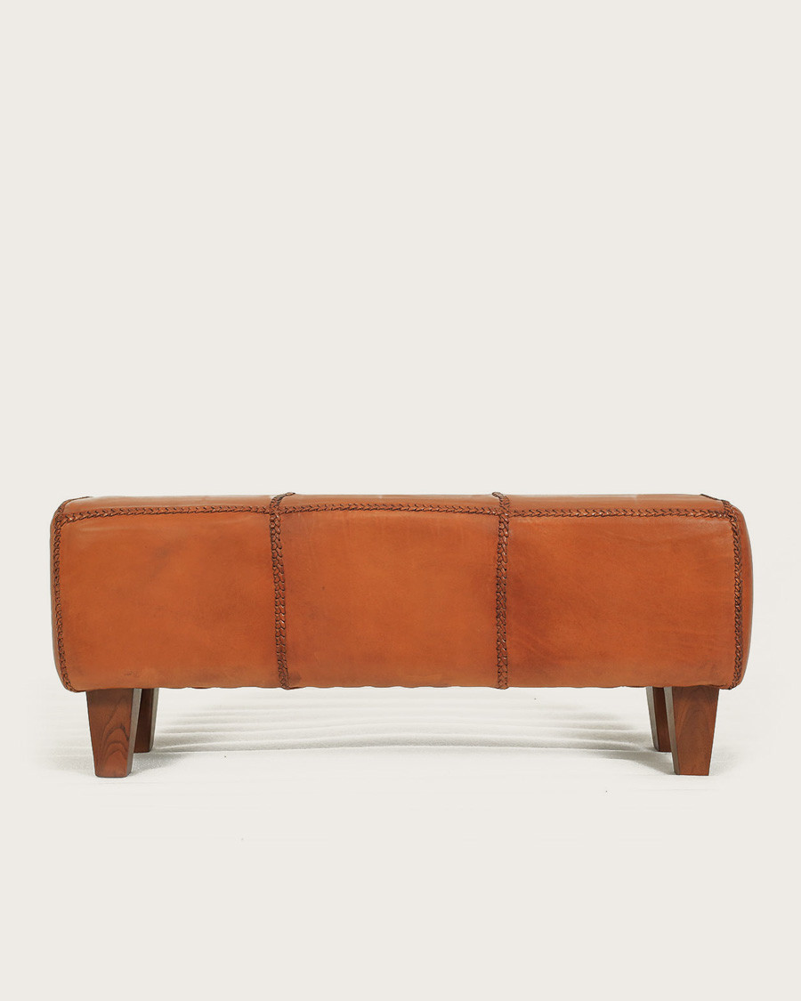 Tula - Banc rembourré en teck massif et cuir marron