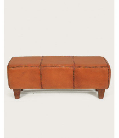 Tula - Banc rembourré en teck massif et cuir marron