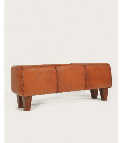 Tula - Banc rembourré en teck massif et cuir marron