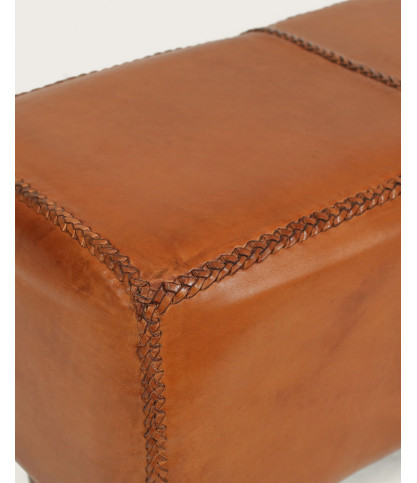 Tula - Banc rembourré en teck massif et cuir marron