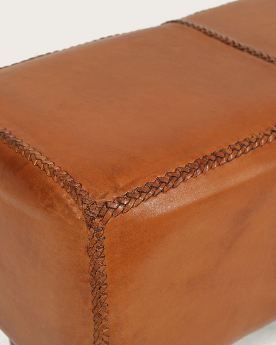 Tula - Banc rembourré en teck massif et cuir marron