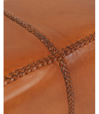 Tula - Banc rembourré en teck massif et cuir marron