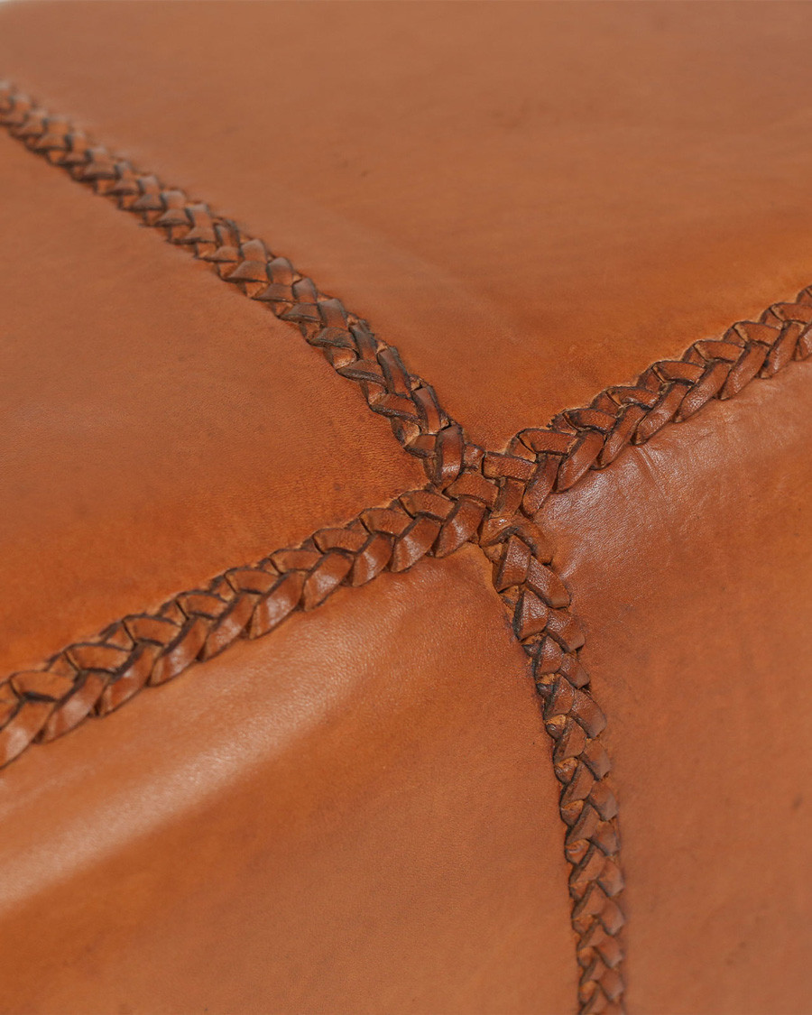 Tula - Banc rembourré en teck massif et cuir marron