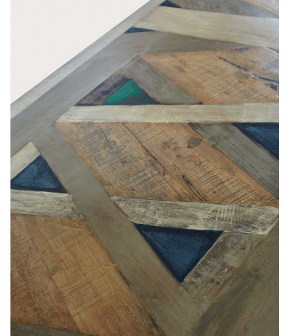 Bucarest - Table repas en manguier massif marqueté L200 cm 10 pers.