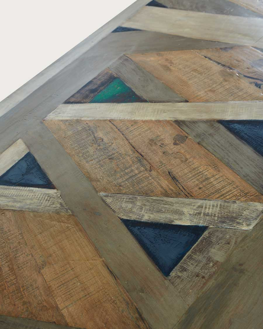 Bucarest - Table repas en manguier massif marqueté L200 cm 10 pers.