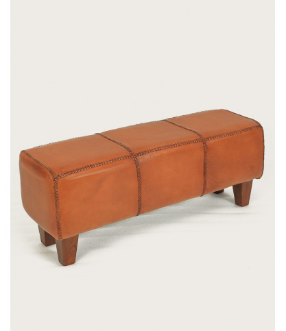 Tula - Banc rembourré en teck massif et cuir marron