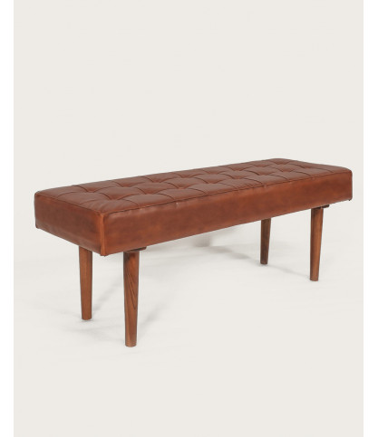 Khalari - Banc en cuir marron capitonné
