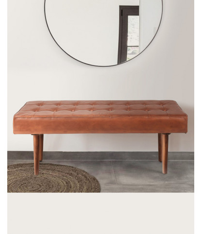 Khalari - Banc en cuir marron capitonné