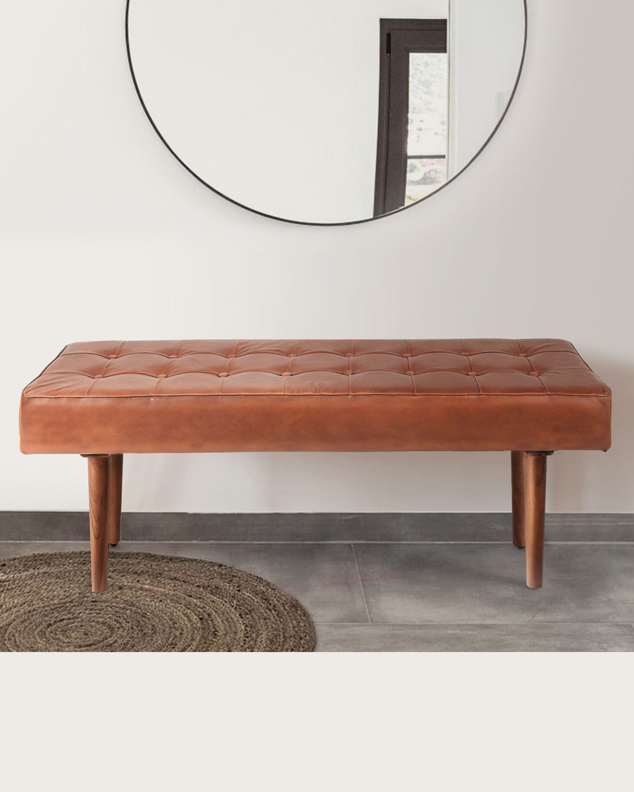 Khalari - Banc en cuir marron capitonné