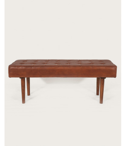 Khalari - Banc en cuir marron capitonné