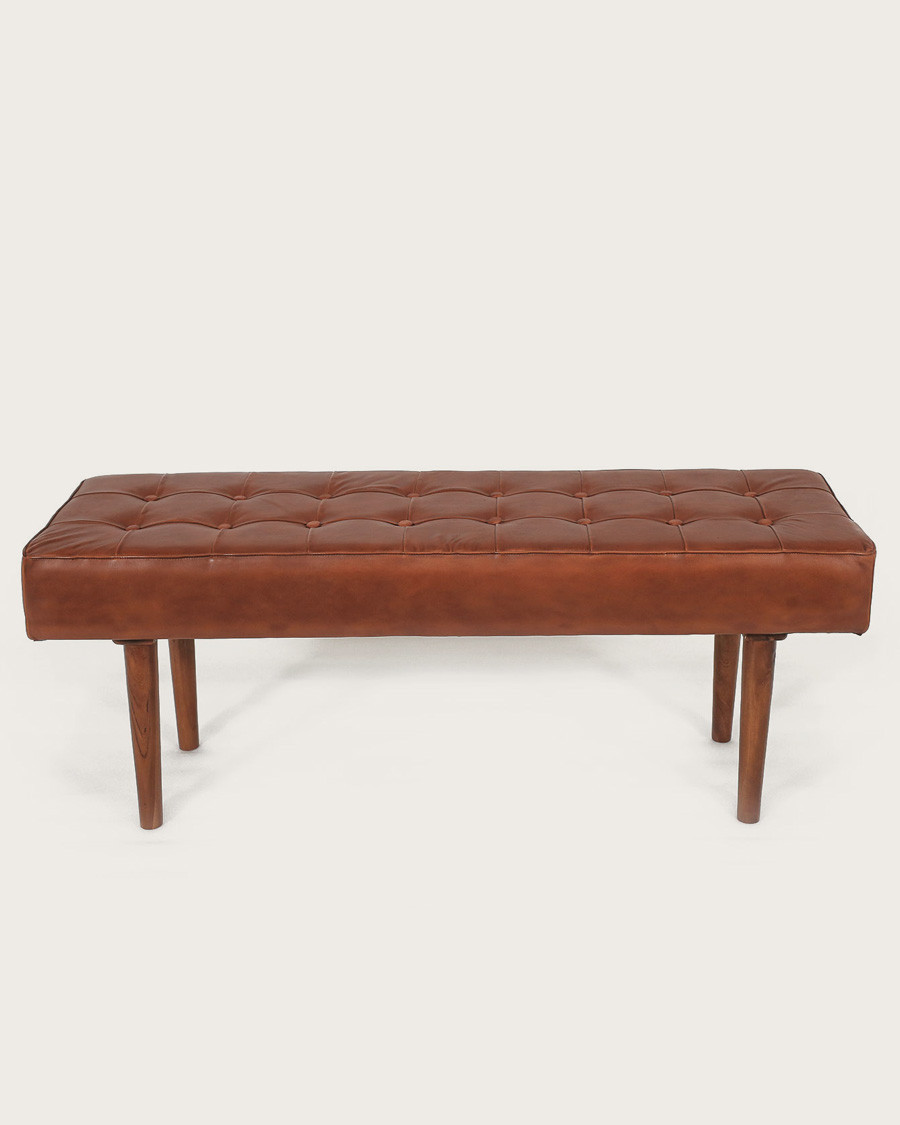Khalari - Banc en cuir marron capitonné