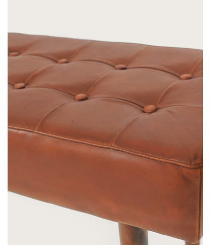 Khalari - Banc en cuir marron capitonné