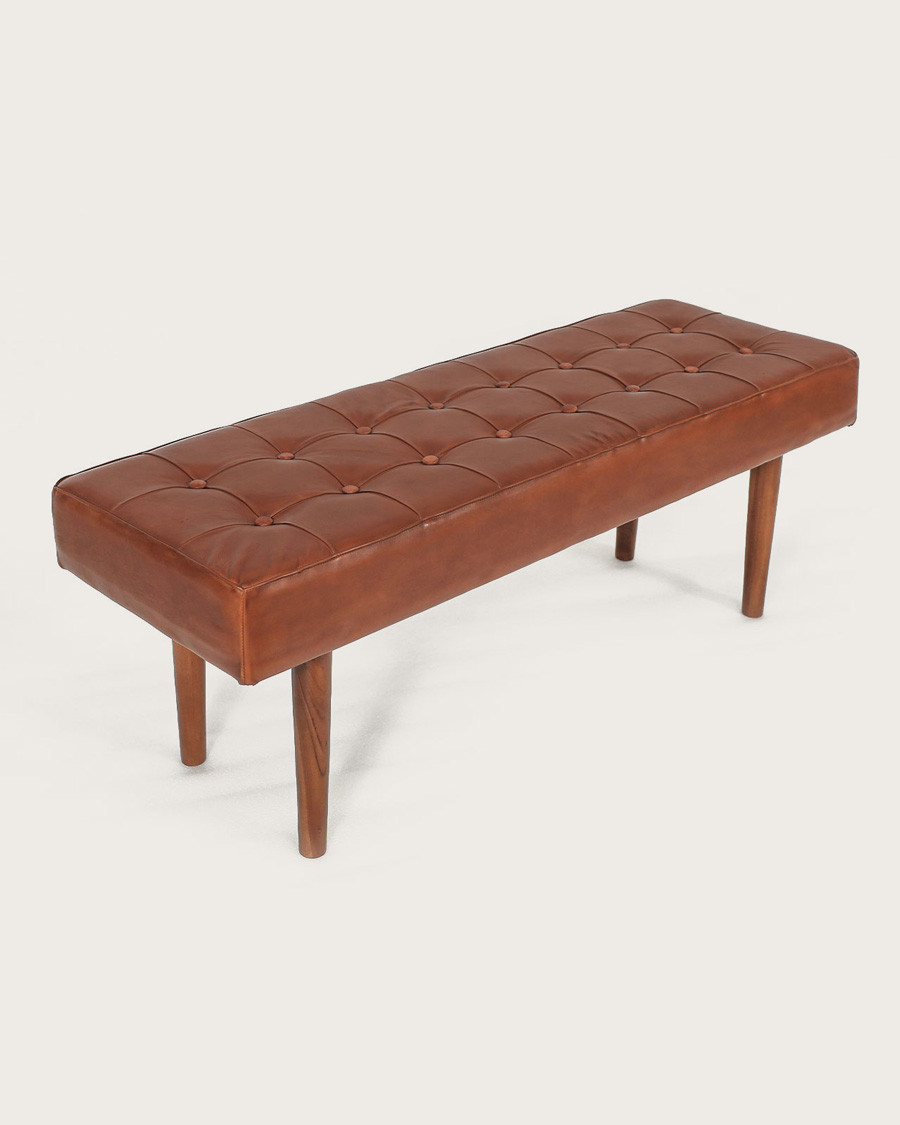 Khalari - Banc en cuir marron capitonné