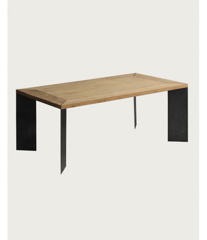 Loft - Table repas industrielle en teck et métal L180 cm 8 pers.