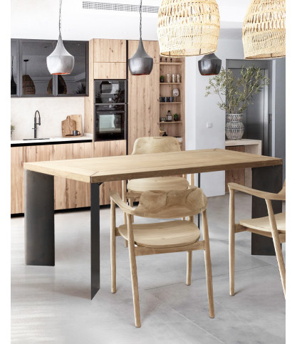 Loft - Table repas industrielle en teck et métal L180 cm 8 pers.