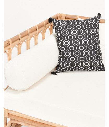 Cassandra - Canapé 4 places en rotin et coussins blancs