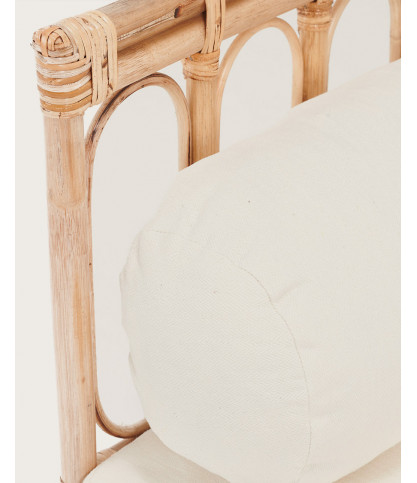 Cassandra - Canapé 4 places en rotin et coussins blancs