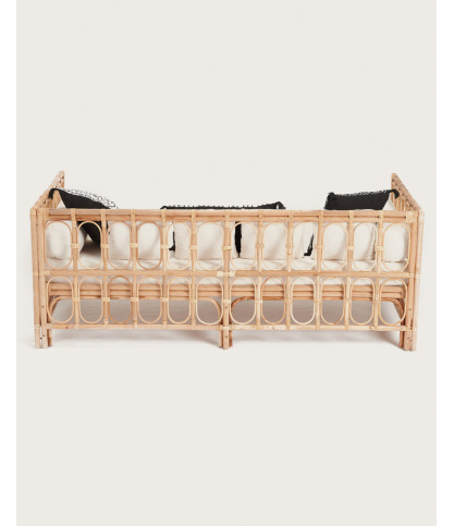 Cassandra - Canapé 4 places en rotin et coussins blancs