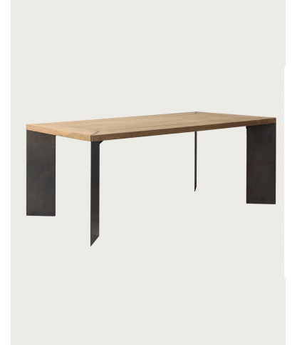 Loft - Table repas industrielle en teck et métal L180 cm 8 pers.