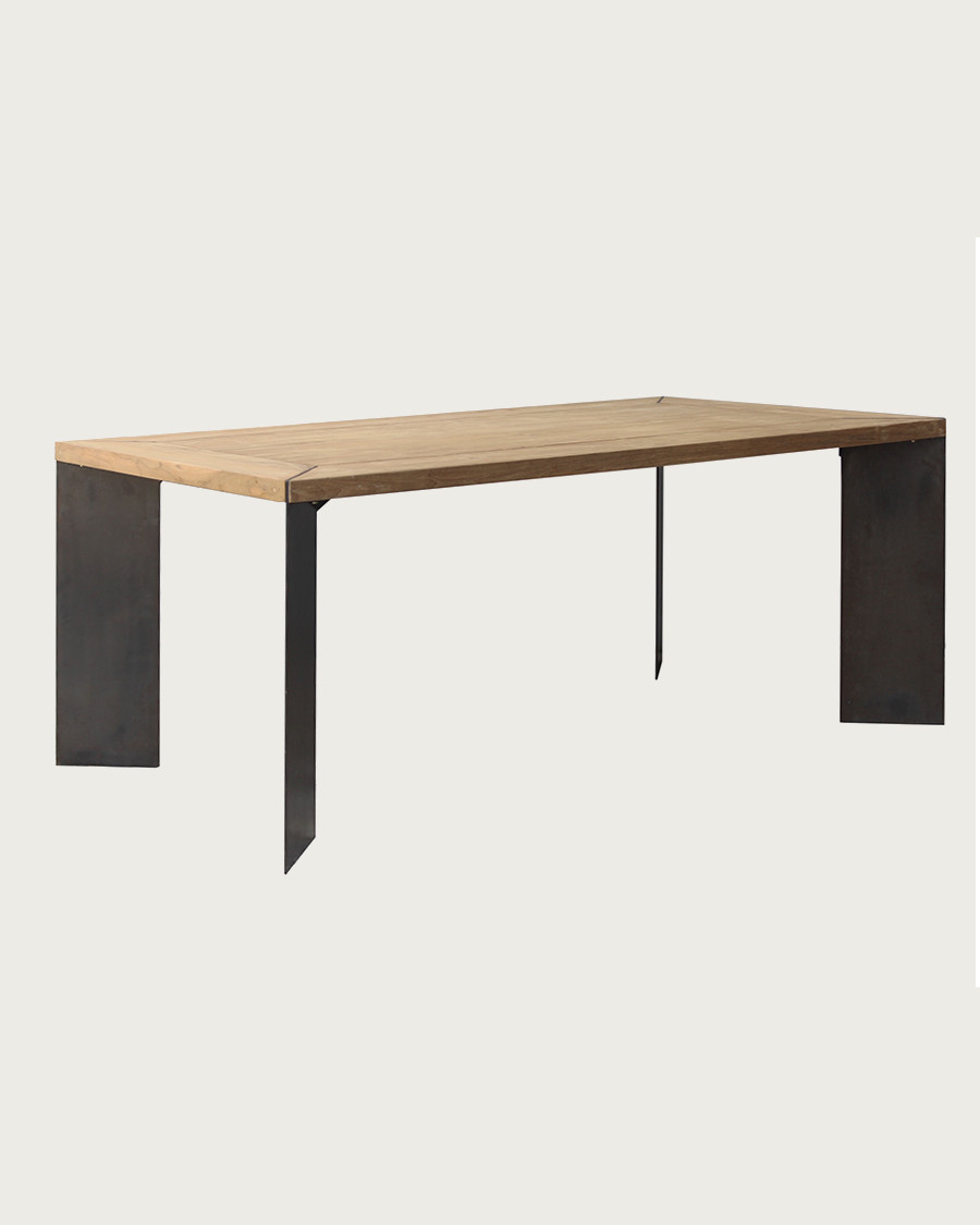 Loft - Table repas industrielle en teck et métal L180 cm 8 pers.