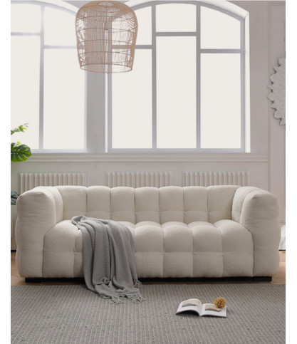 Altaya - Canapé 3 places en tissu bouclé blanc