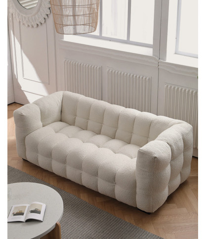 Altaya - Canapé 3 places en tissu bouclé blanc