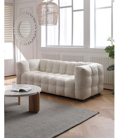 Altaya - Canapé 3 places en tissu bouclé blanc