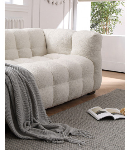 Altaya - Canapé 3 places en tissu bouclé blanc