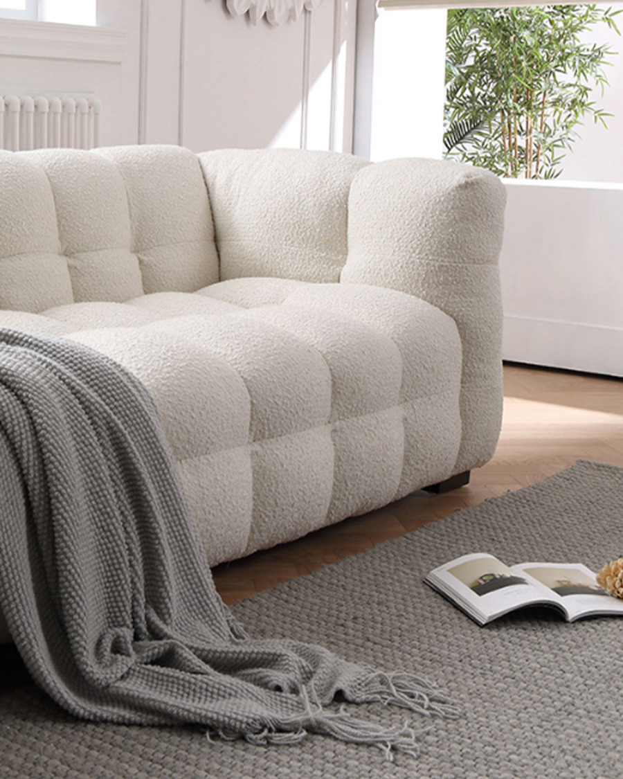 Altaya - Canapé 3 places en tissu bouclé blanc