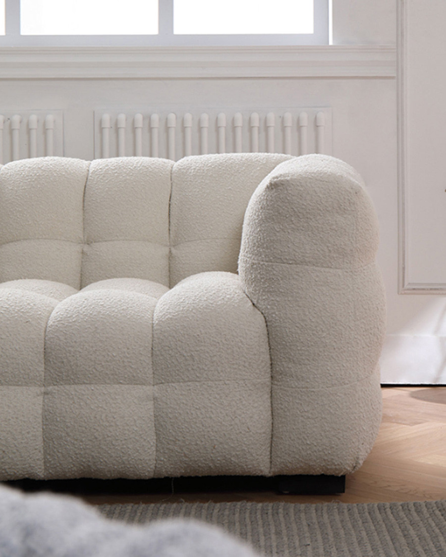 Altaya - Canapé 3 places en tissu bouclé blanc