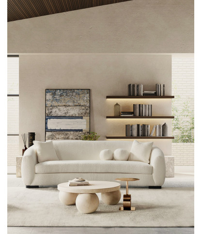 Curve - Canapé arrondi 3 places en tissu bouclé cream