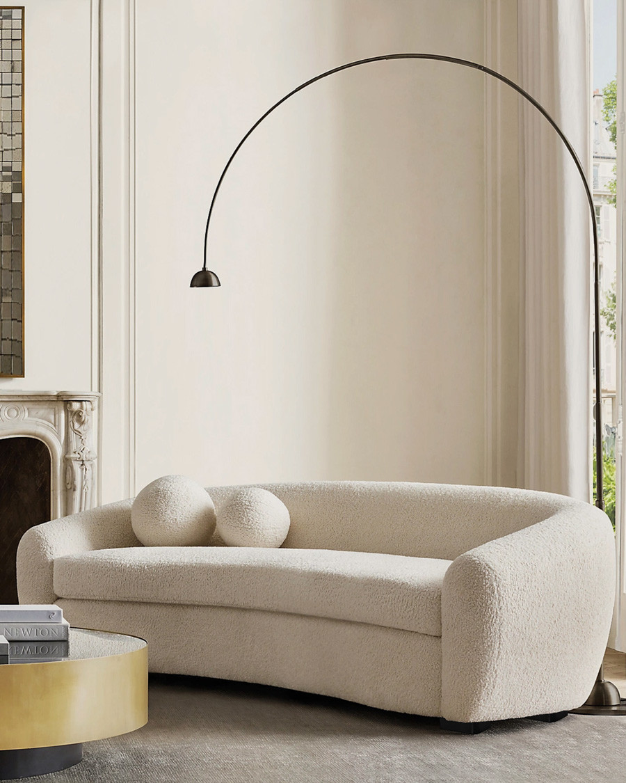 Curve - Canapé arrondi 3 places en tissu bouclé cream