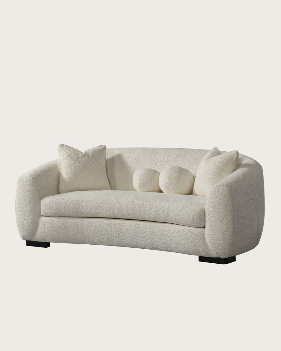 Curve - Canapé arrondi 3 places en tissu bouclé cream